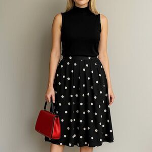 Rare Vintage Pendleton Black and White Polka Dot A-Line Pleated Skirt Small